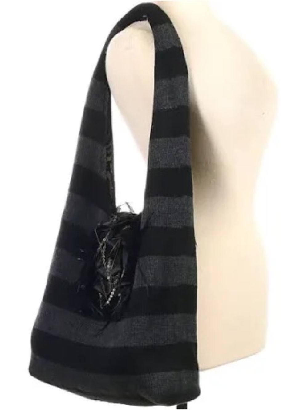 Alice + Olivia by Stacey Bendet Black & Charcoal Gray Striped Knit Hobo Shoulder